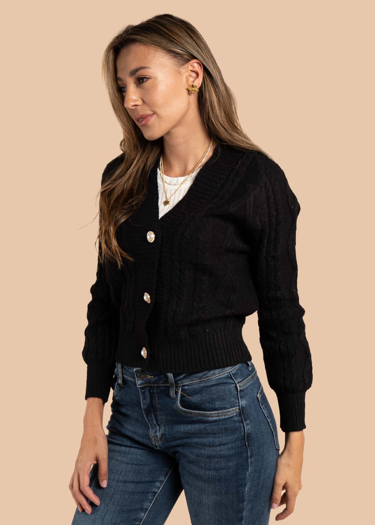 Saco color negro con tejido trenzado 105467