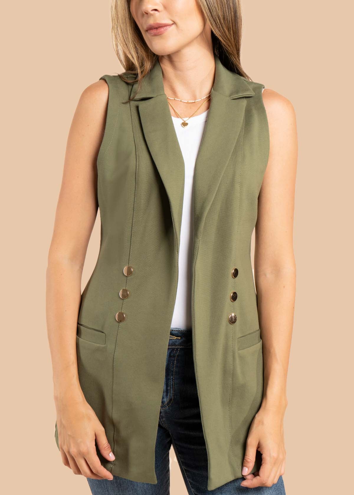 Chaleco color verde con bolsillos 105497