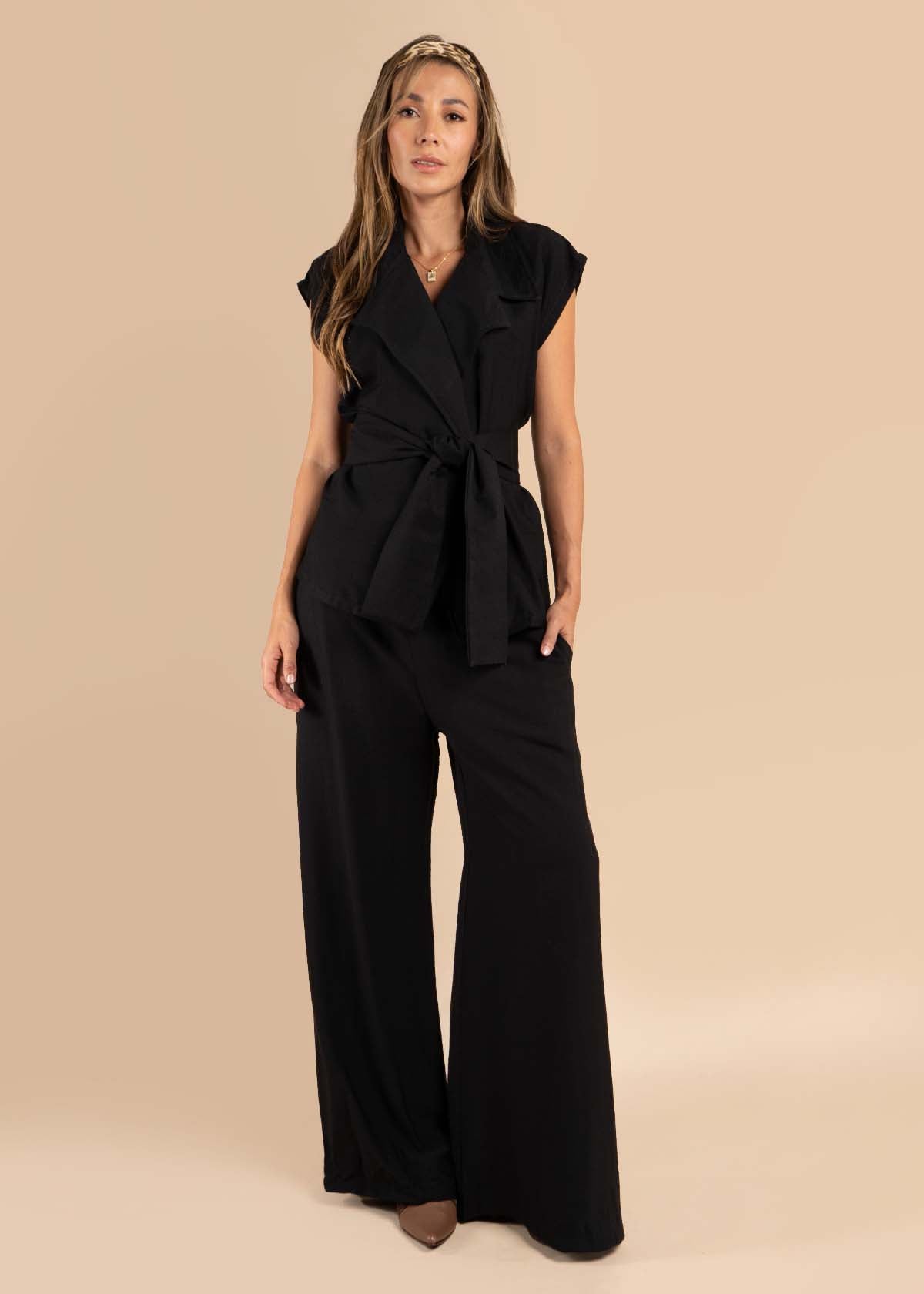 Pantalón color negro con resorte en cintura 105533
