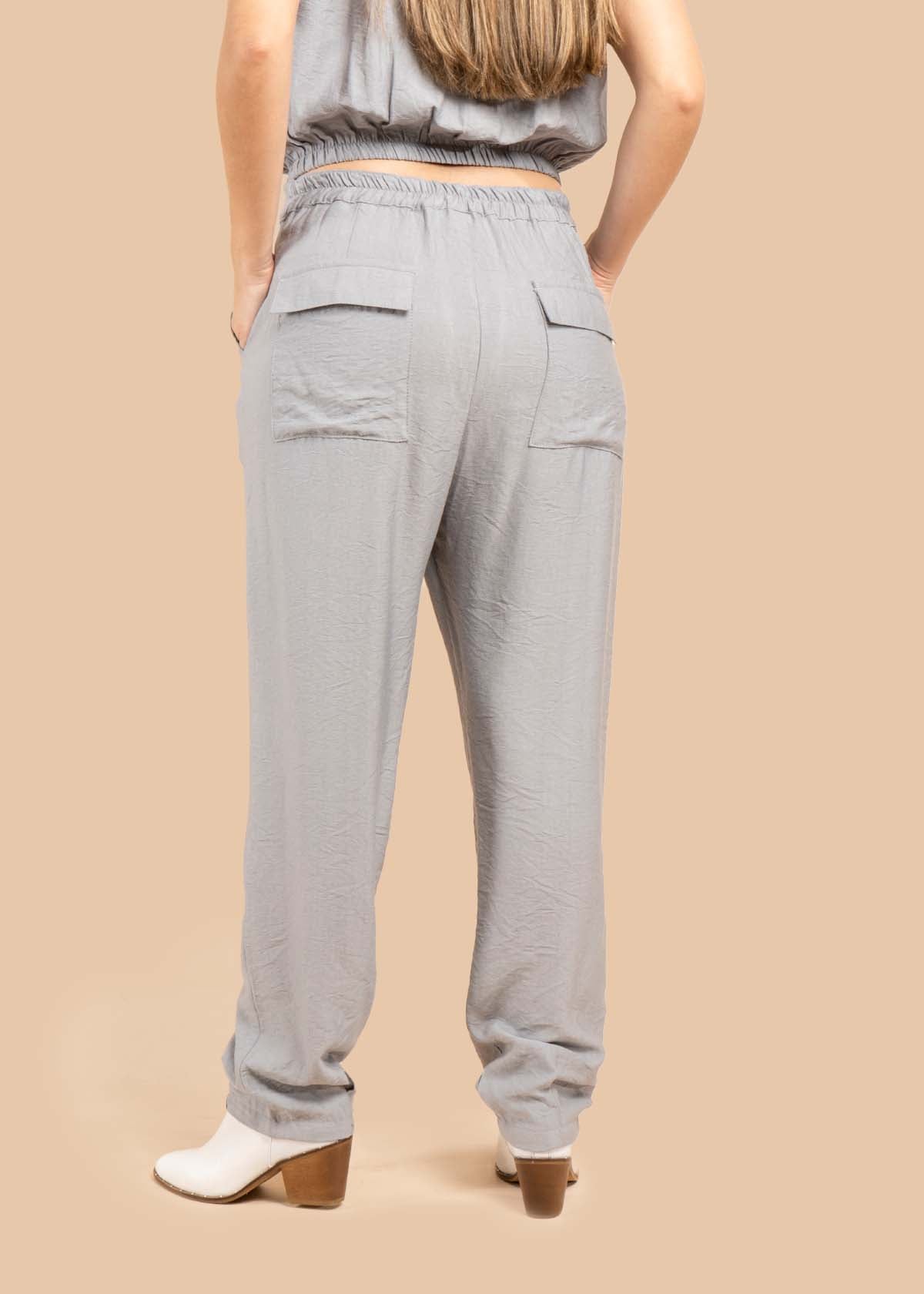 Pantalón color gris con resorte en cintura 105537