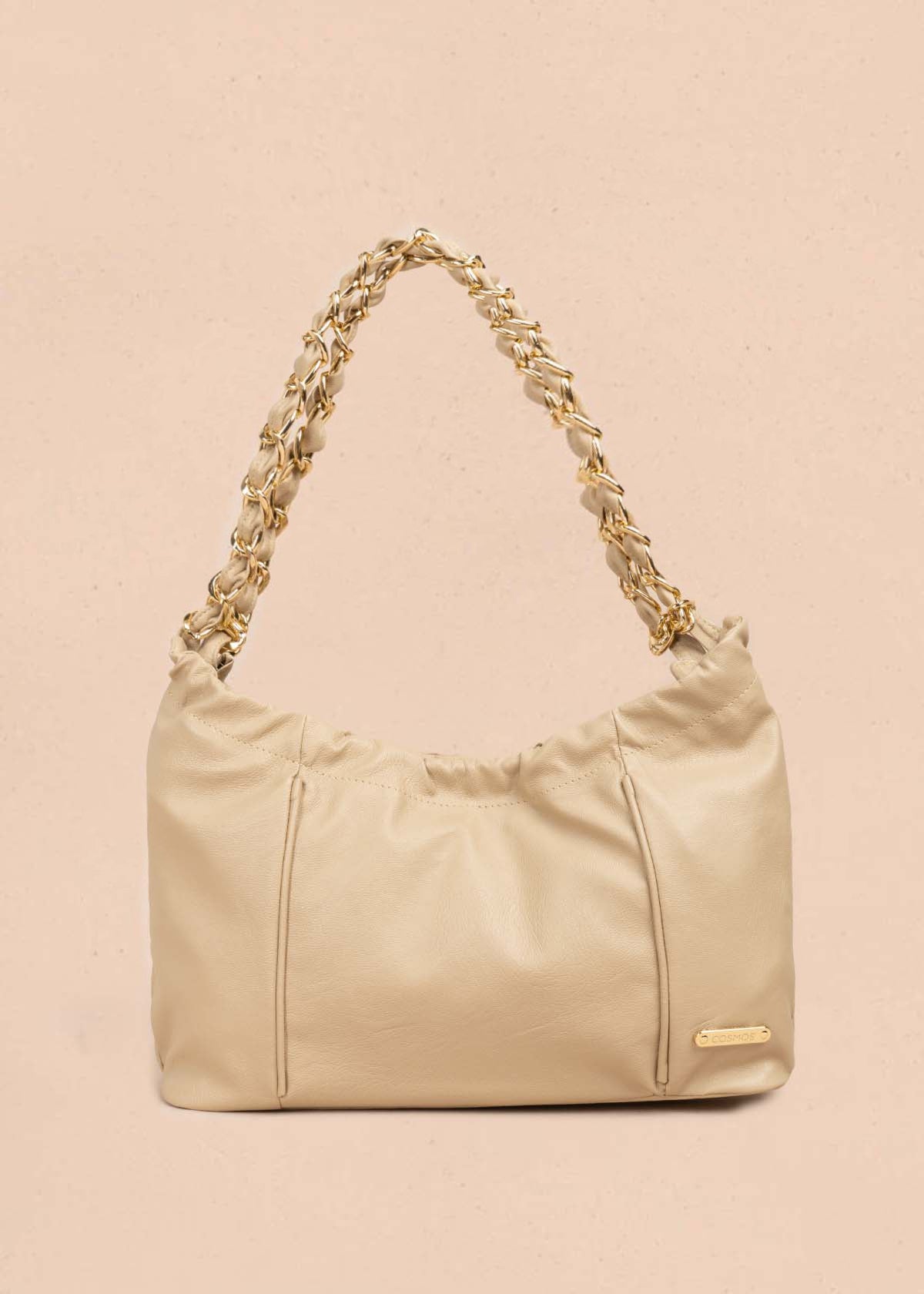 Bolso cartera color beige con cadena 105566