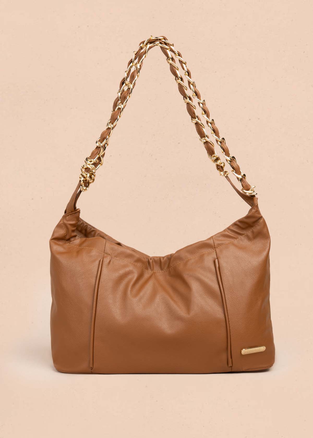 Bolso cartera color camel con cadena 105566
