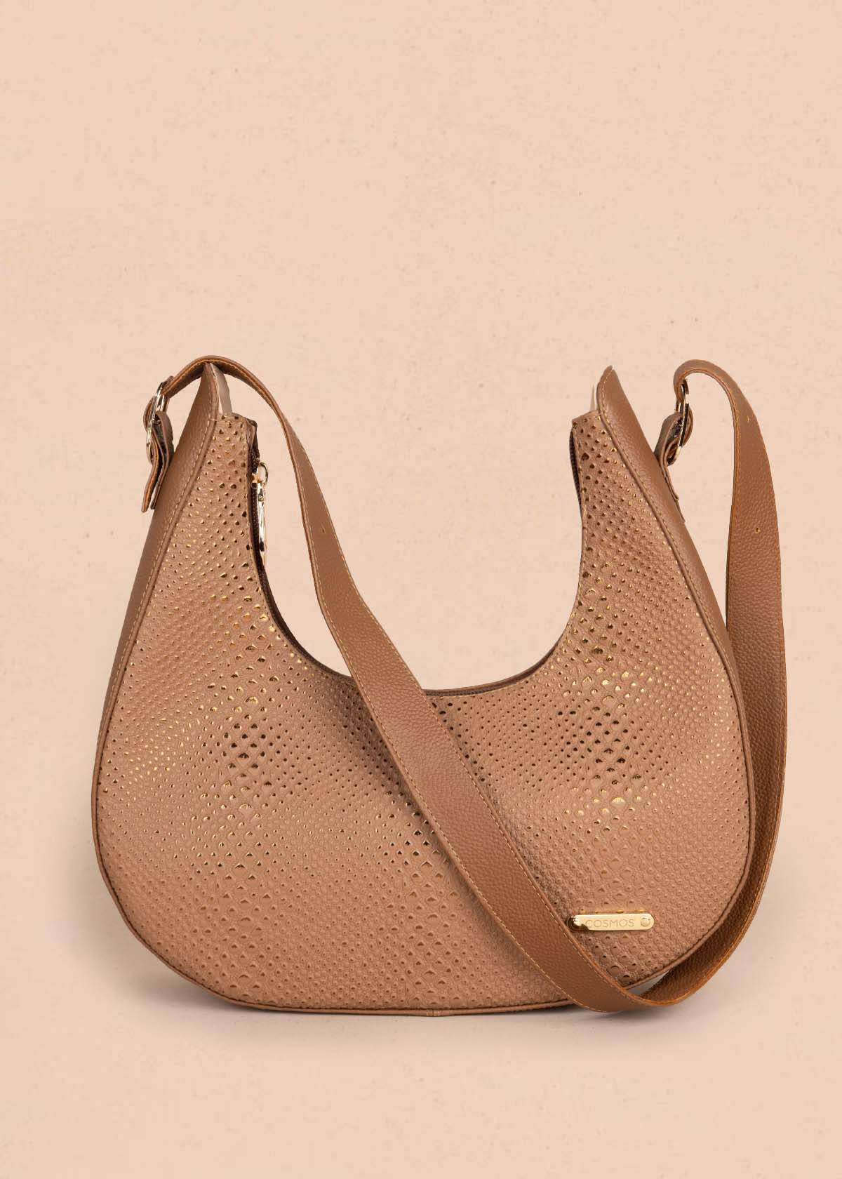 Bolso shopping en cuero color café con folia 105571
