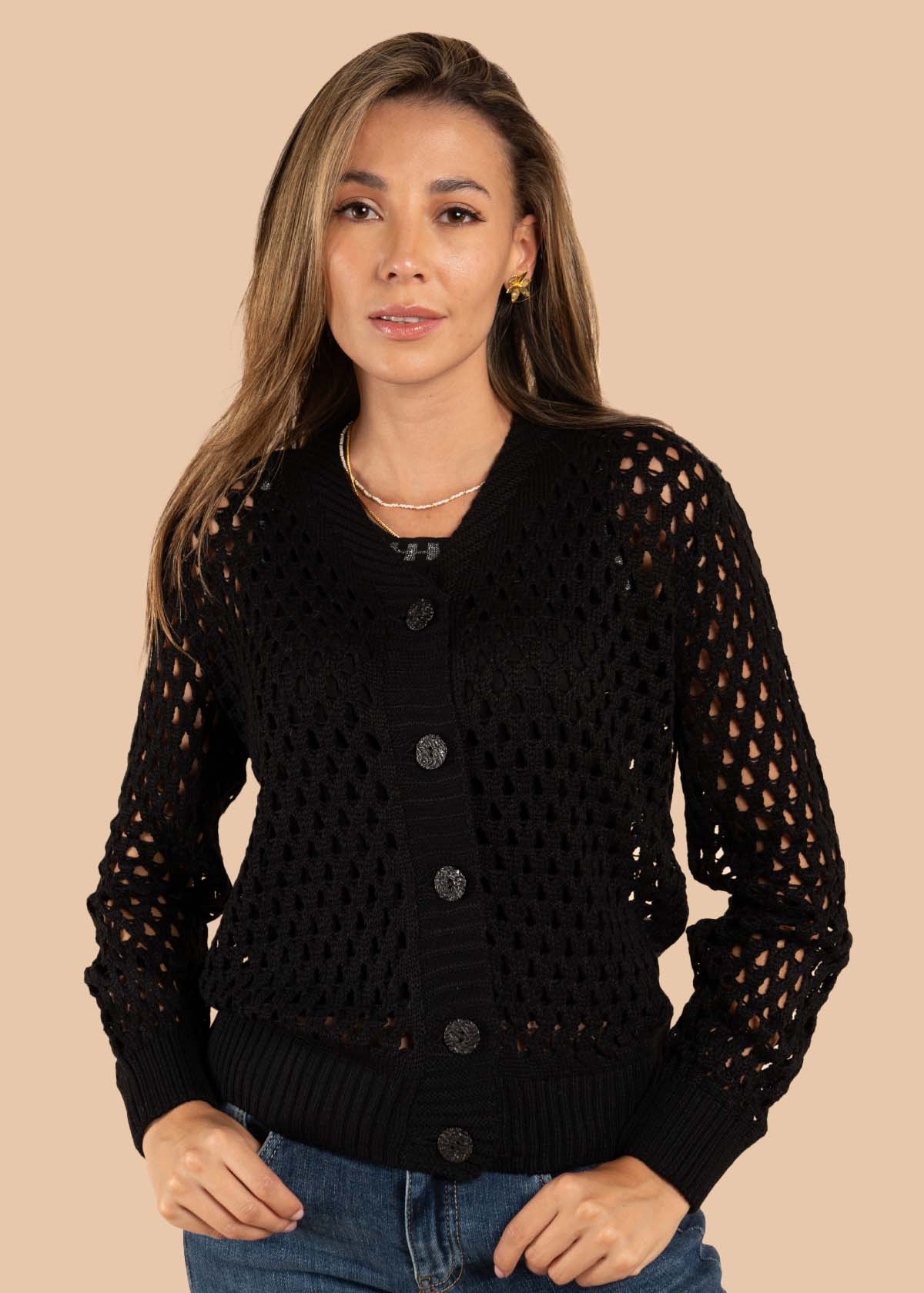 Sweater tejido en malla color negro 105648