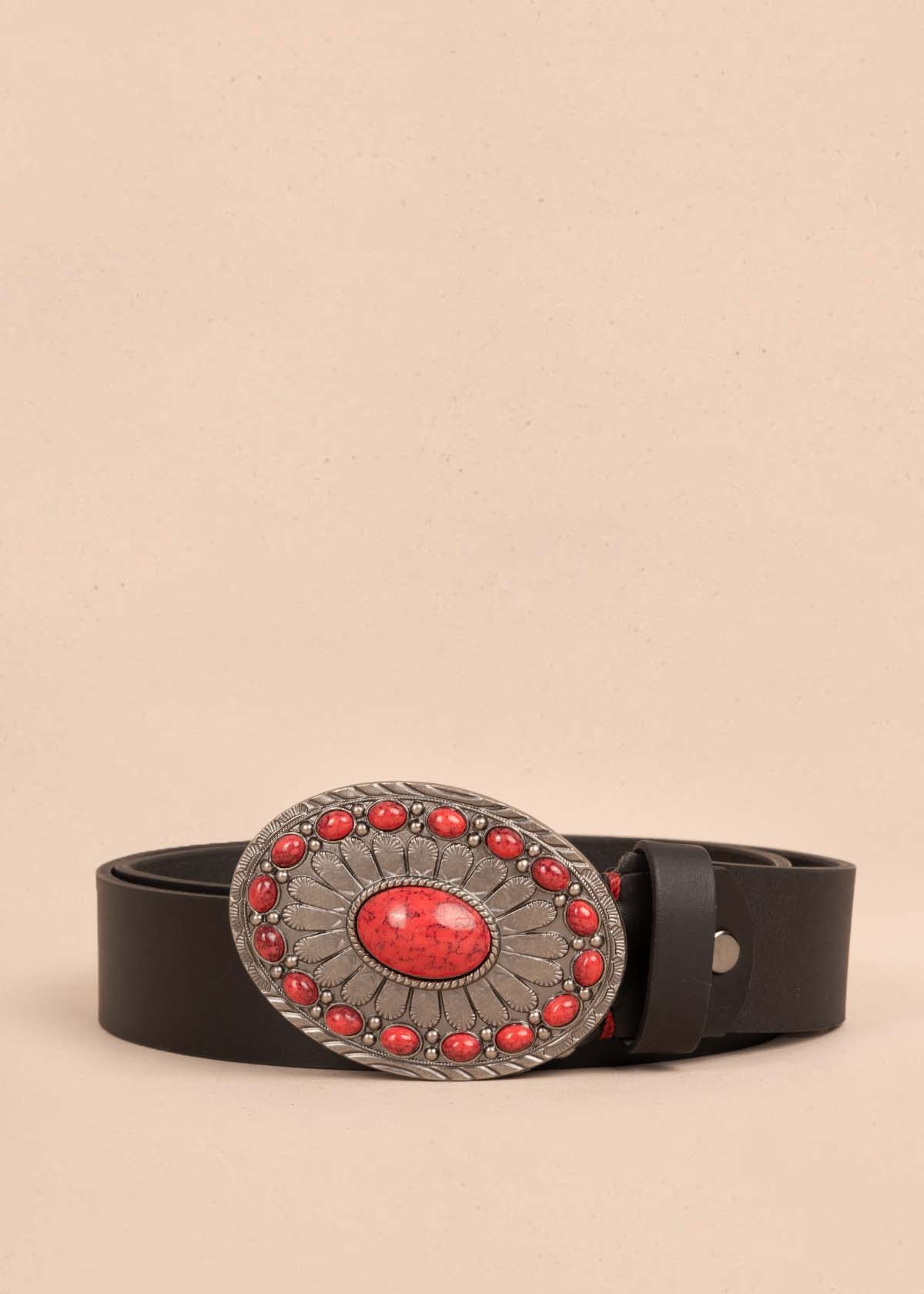 Cinturón en cuero color negro con hebilla texana 105691