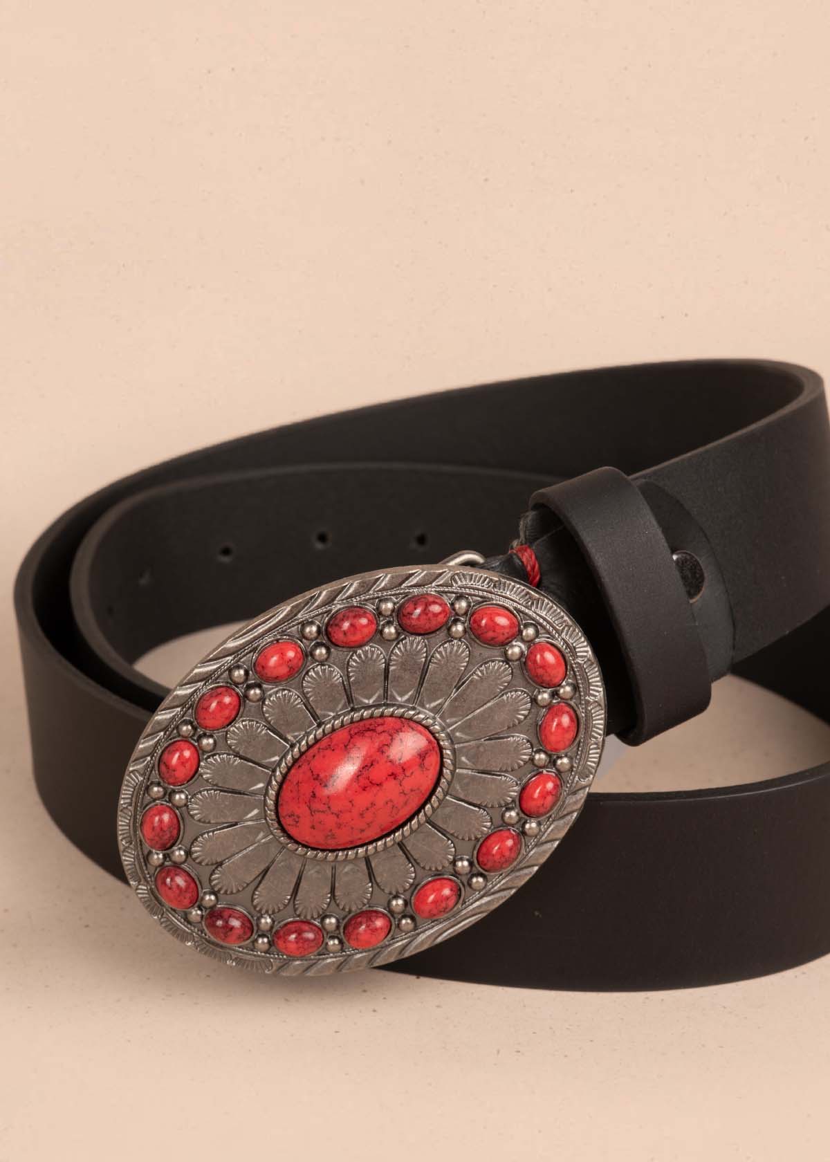 Cinturón en cuero color negro con hebilla texana 105691
