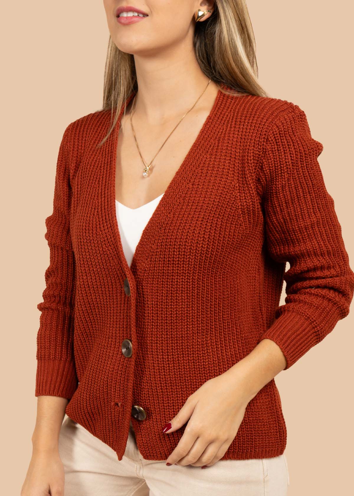 Saco tejido color terracota 105721