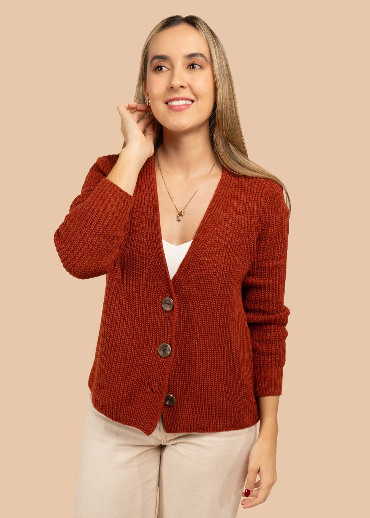 Saco tejido color terracota 105721
