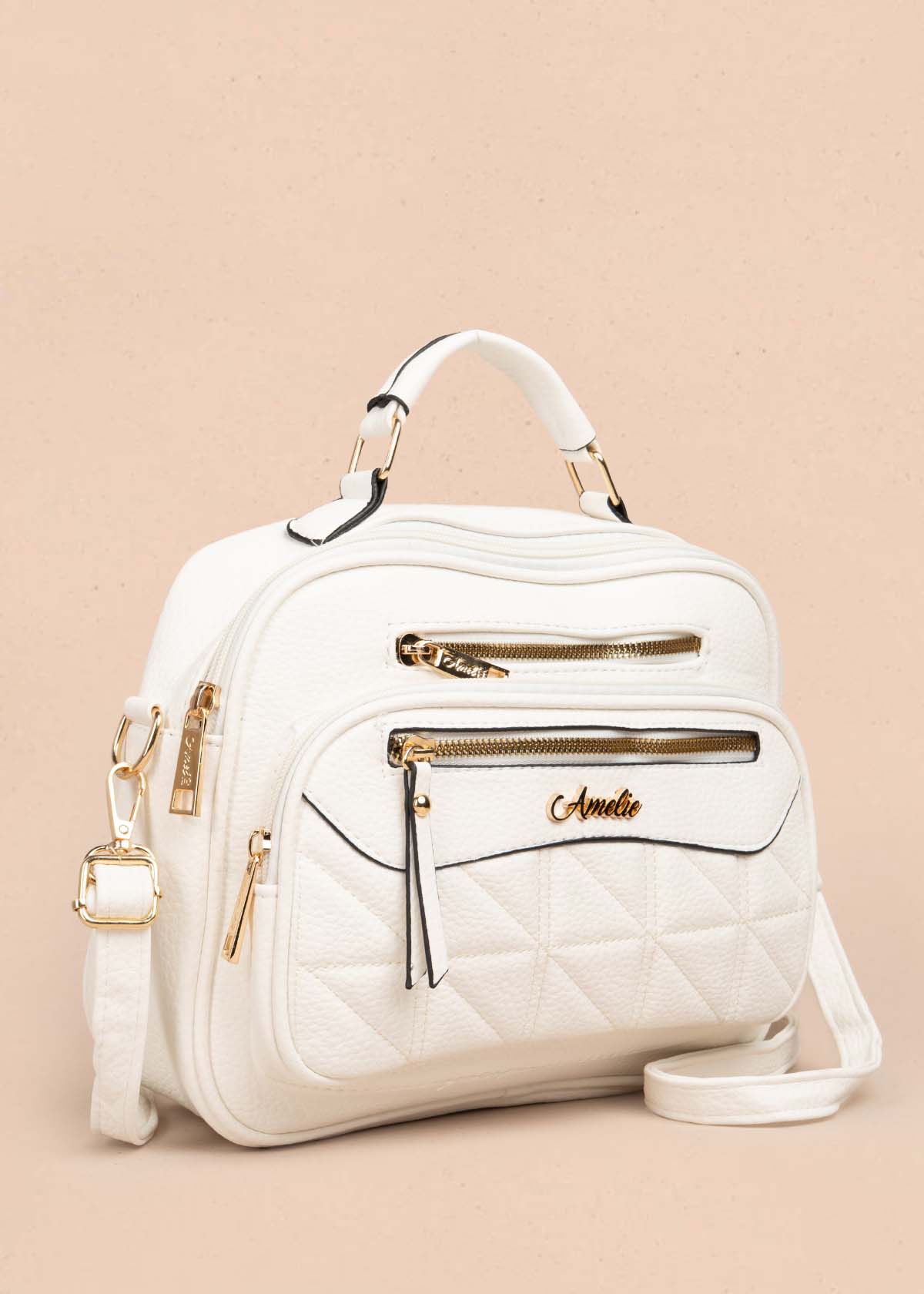 Bolso manos libres color blanco con bolsillo frontal 105755