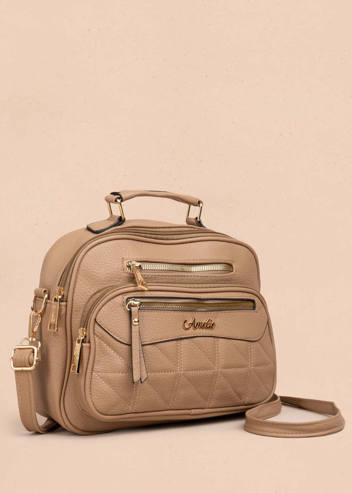 Bolso manos libres color caqui con bolsillo frontal 105755