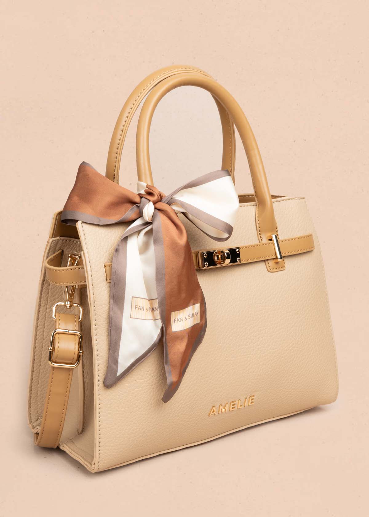 Bolso tipo cartera color beige con pañoleta 105769