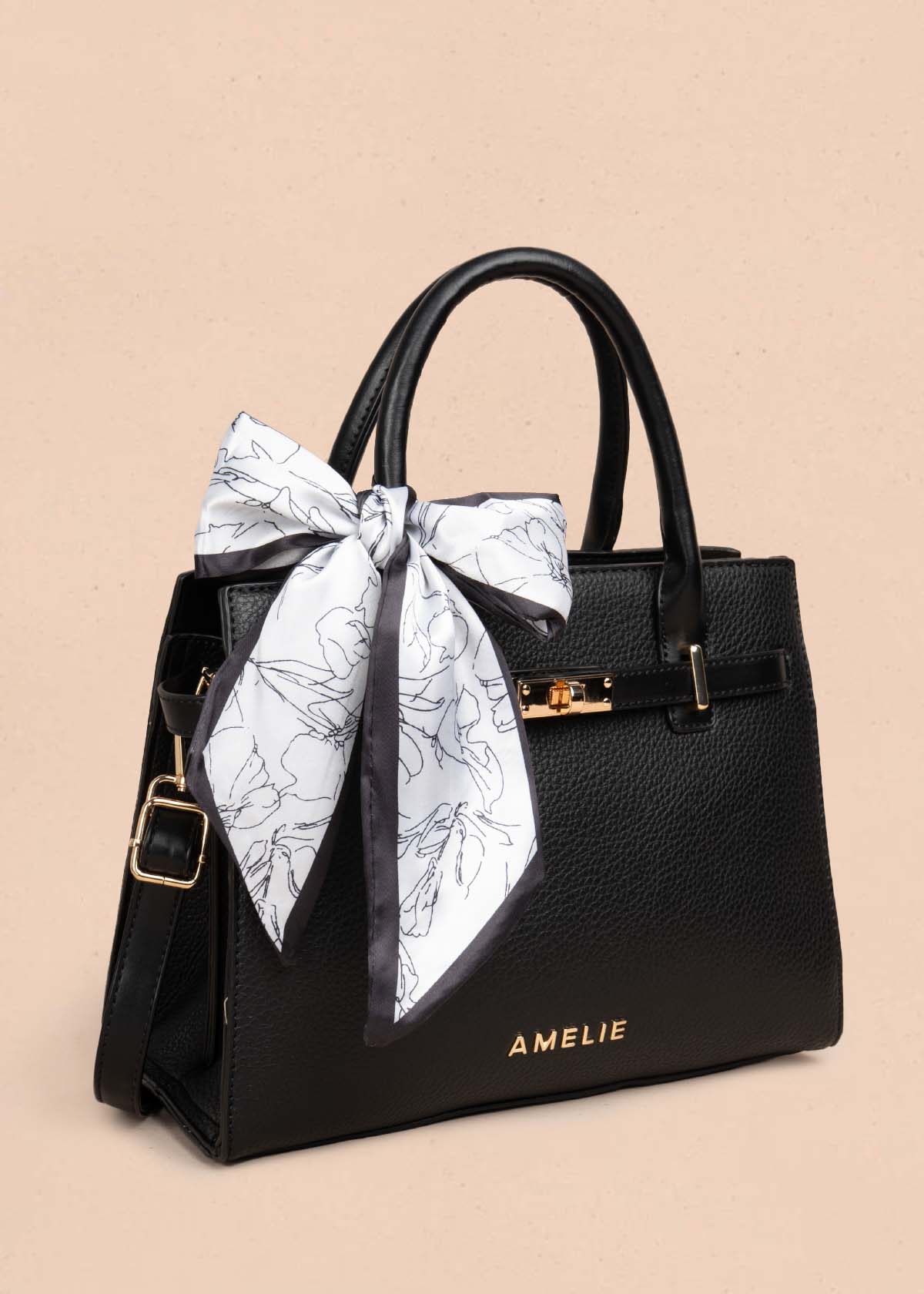 Bolso tipo cartera color negro con pañoleta 105769