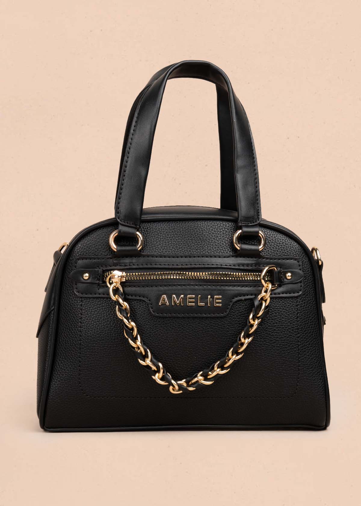 Bolso manos libres color negro con cadena en cierre 105771