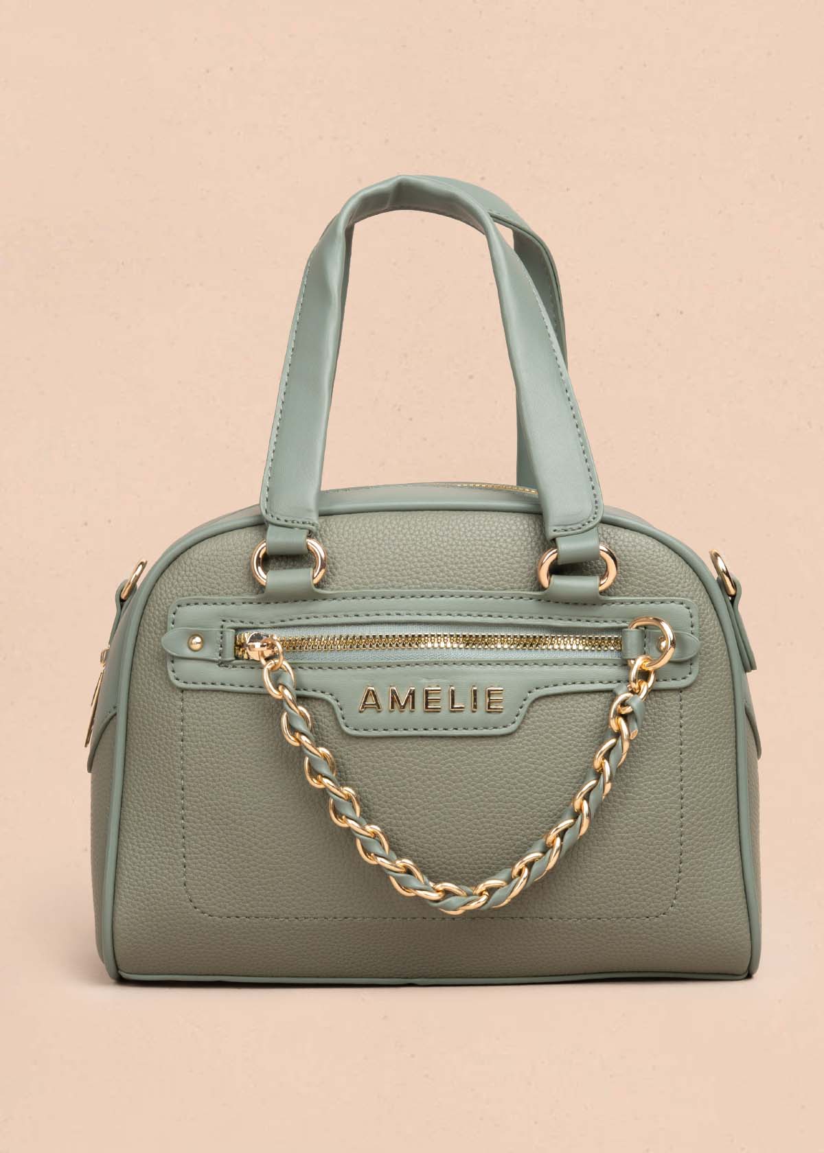 Bolso manos libres color verde con cadena en cierre 105771