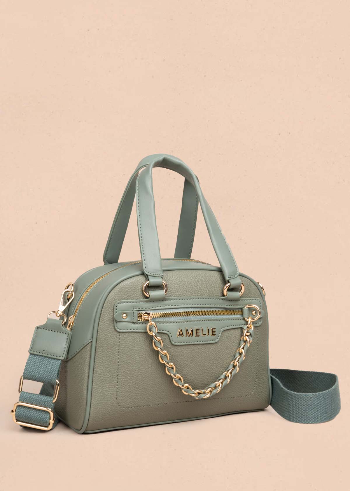 Bolso manos libres color verde con cadena en cierre 105771