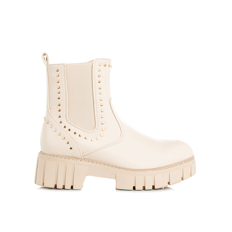 Botín urbano color beige con resorte, para dama