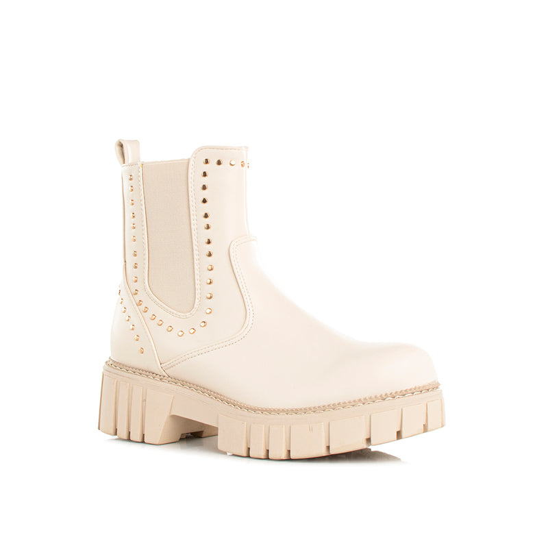 Botín urbano color beige con resorte, para dama