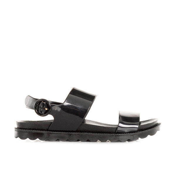 Sandalias color negro, estilo en plástico con hebilla de mujer