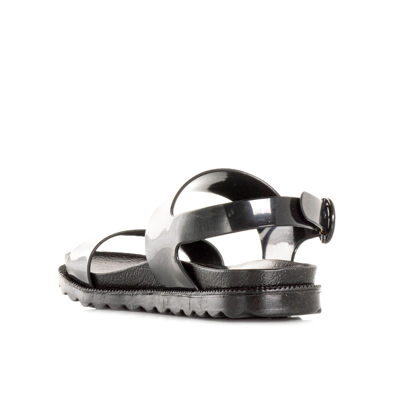 Sandalias color negro, estilo en plástico con hebilla de mujer