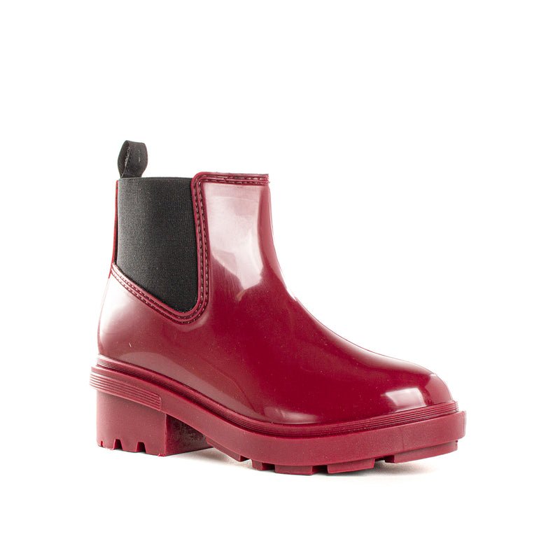 Botín para la lluvia en PVC color vinotinto, para dama