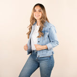 Chaqueta de jean color azul, para dama