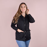 Chaqueta tipo gaban color negro, para dama
