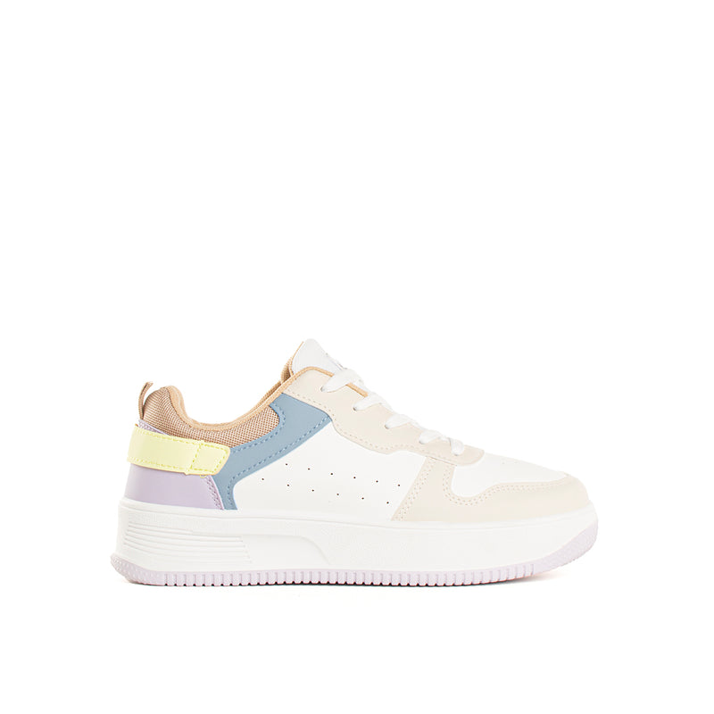 Tenis deportivo color blanco con lila, para dama