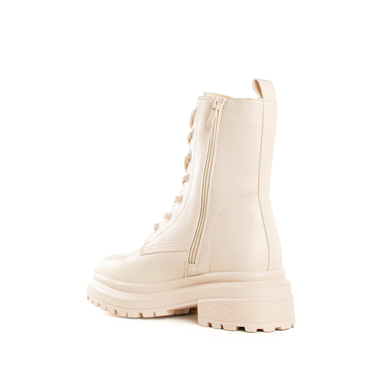 Botín estilo militar color beige, para dama