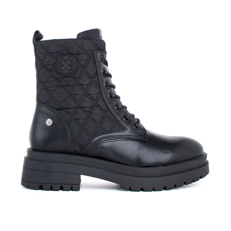 Botin estilo militar texturizado color negro, para dama