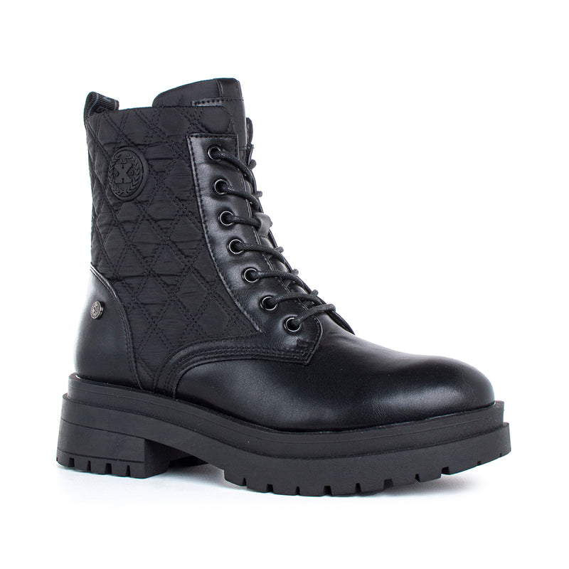 Botin estilo militar texturizado color negro, para dama