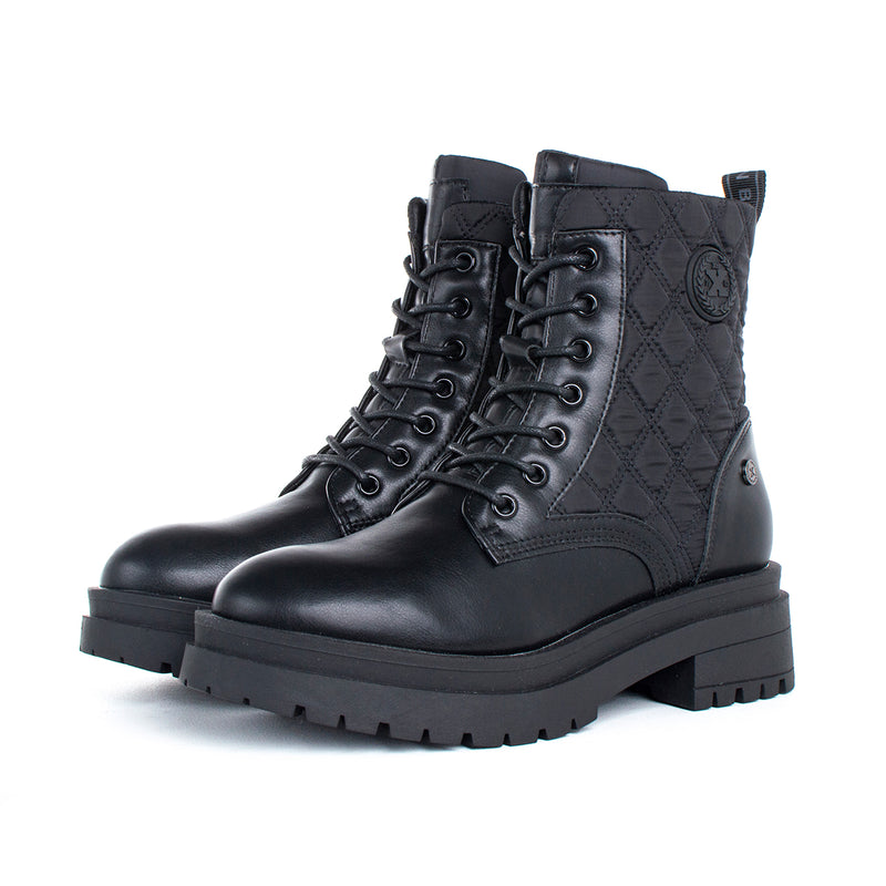 Botin estilo militar texturizado color negro, para dama