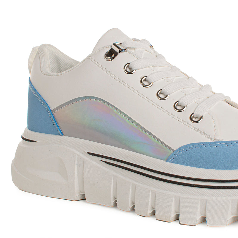 Deportivos color blanco con azul suela tractorada, para dama