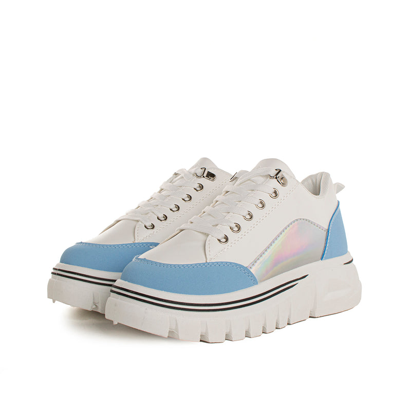 Deportivos color blanco con azul suela tractorada, para dama