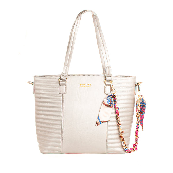 Bolso tipo shopping color plata, para dama