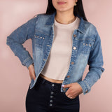 Chaqueta jean color azul, para dama