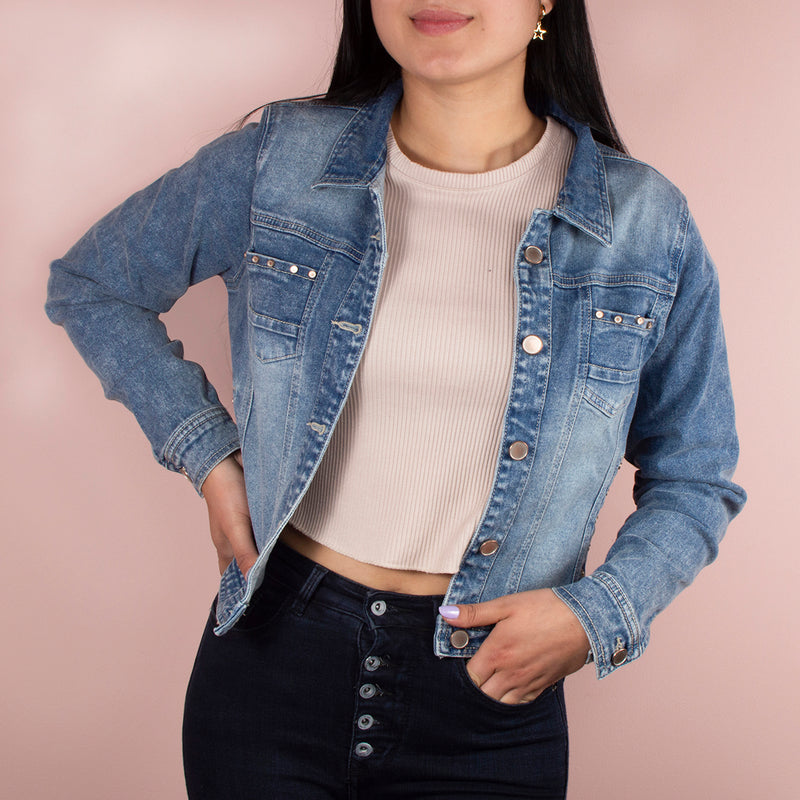 Chaqueta jean color azul, para dama