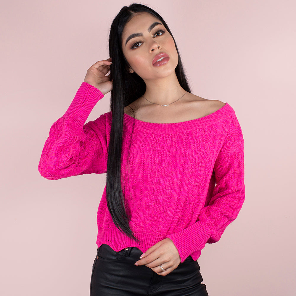 Buzo cuello bandeja color fucsia, para dama